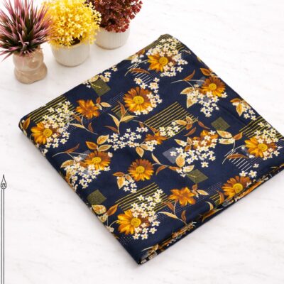 Women’s Unstitched Cotton Lawn All Over 2 Piece Suit – Navy Floral