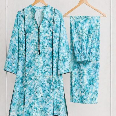 Floral Digital Printed Lawn 2-Piece Frock Stitched Suit