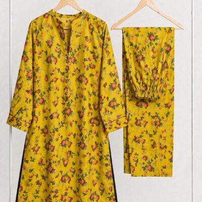 Yellow Floral Digital Printed Cotton Lawn 2-Piece Stitched Suit