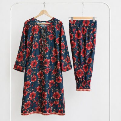 Blue Floral Digital Printed Soft Cotton Lawn 2-Piece Stitched Suit