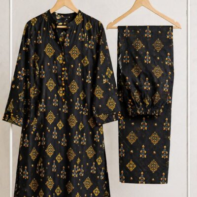 Black Digital Printed Cotton Lawn 2-Piece Stitched Suit
